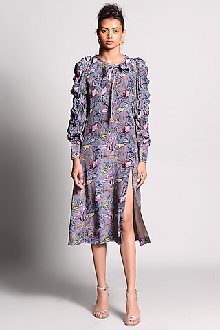 Jupiter Tropical Printed Smocked Dress by Rishi & Vibhuti