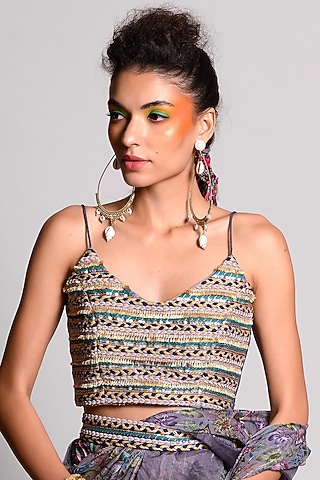 Jupiter Thread Embroidered Blouse by Rishi & Vibhuti