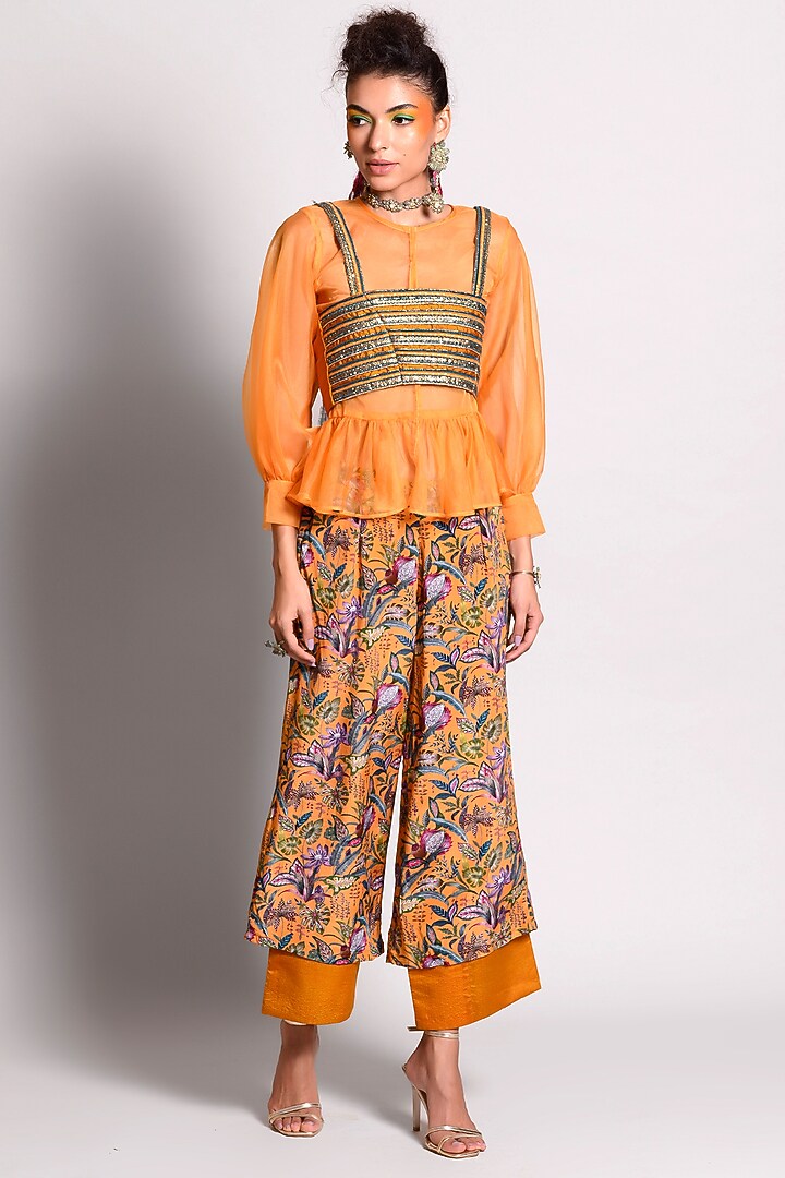 Ochre Tropical Printed Pant Set by Rishi & Vibhuti at Pernia's Pop Up Shop