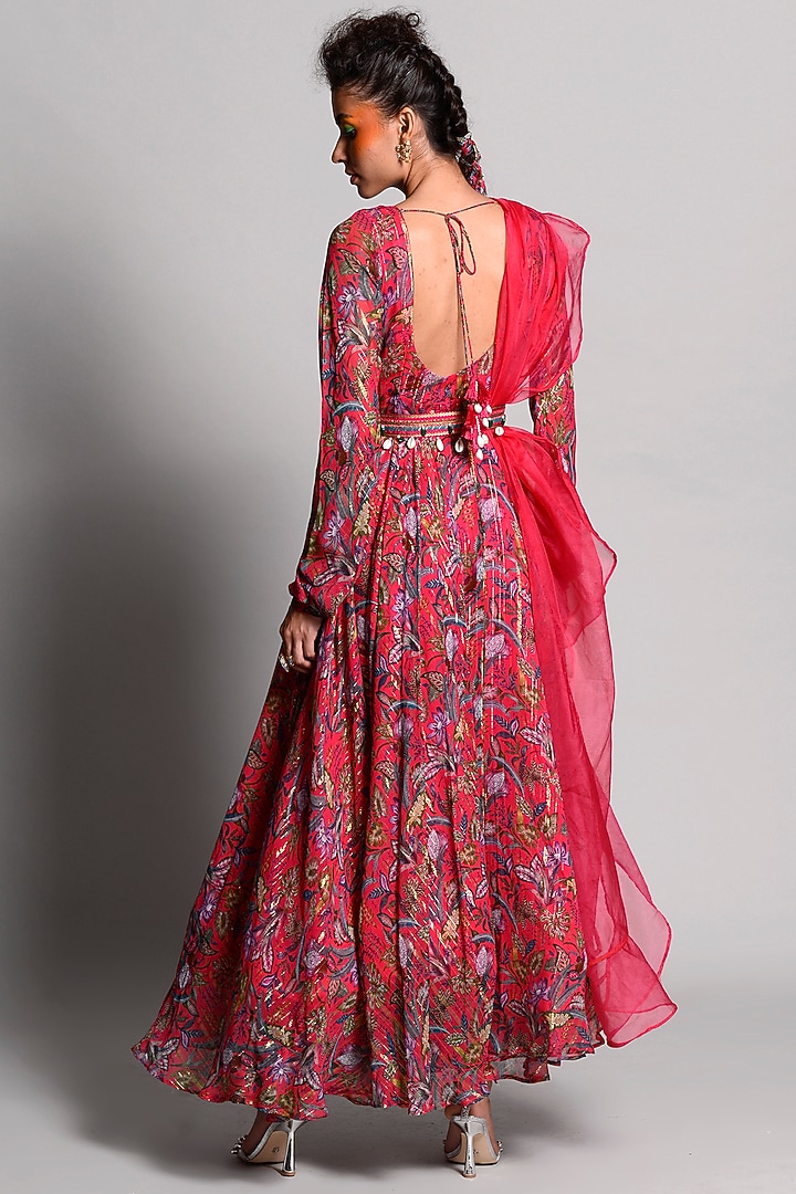Raspberry Embroidered Wedding Anarkali With Dupatta by Rishi & Vibhuti at Pernia's Pop Up Shop