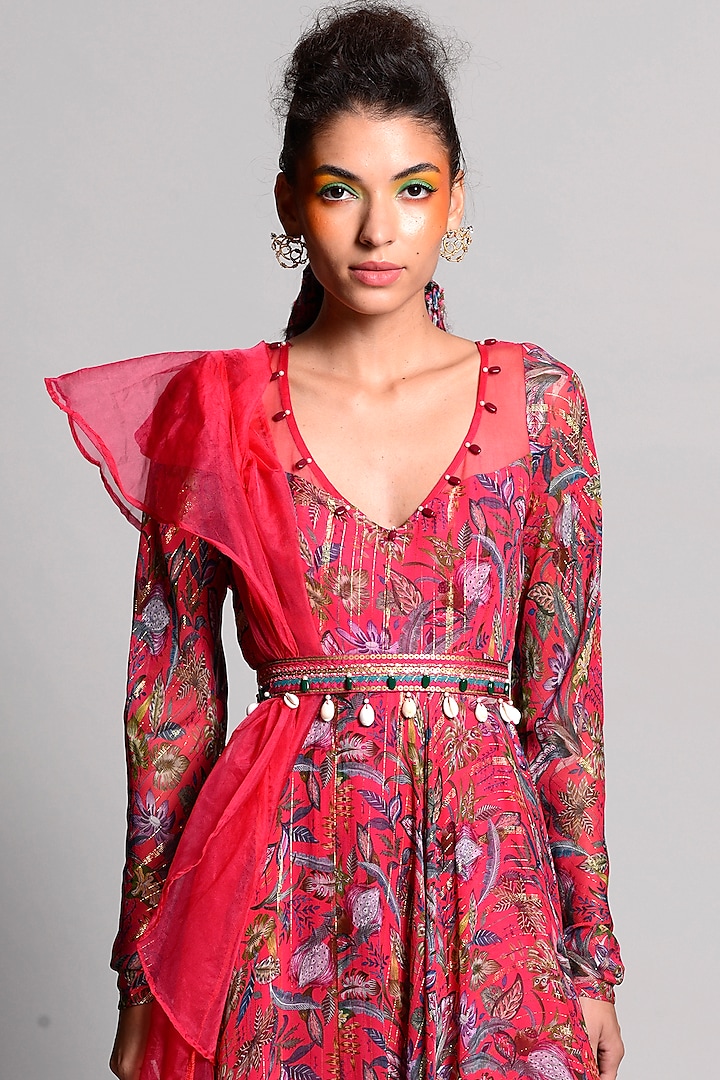 Raspberry Embroidered Wedding Anarkali With Dupatta by Rishi & Vibhuti at Pernia's Pop Up Shop