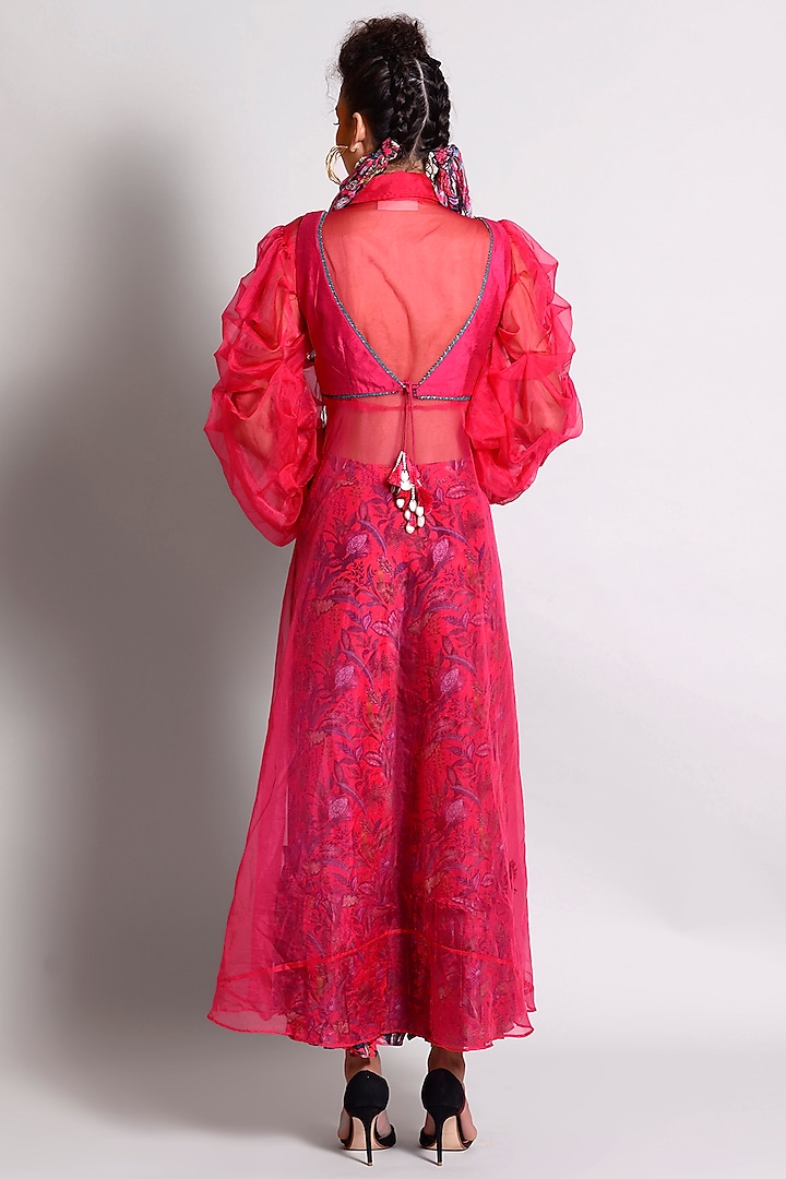 Raspberry Tropical Printed Gharara Set by Rishi & Vibhuti at Pernia's Pop Up Shop