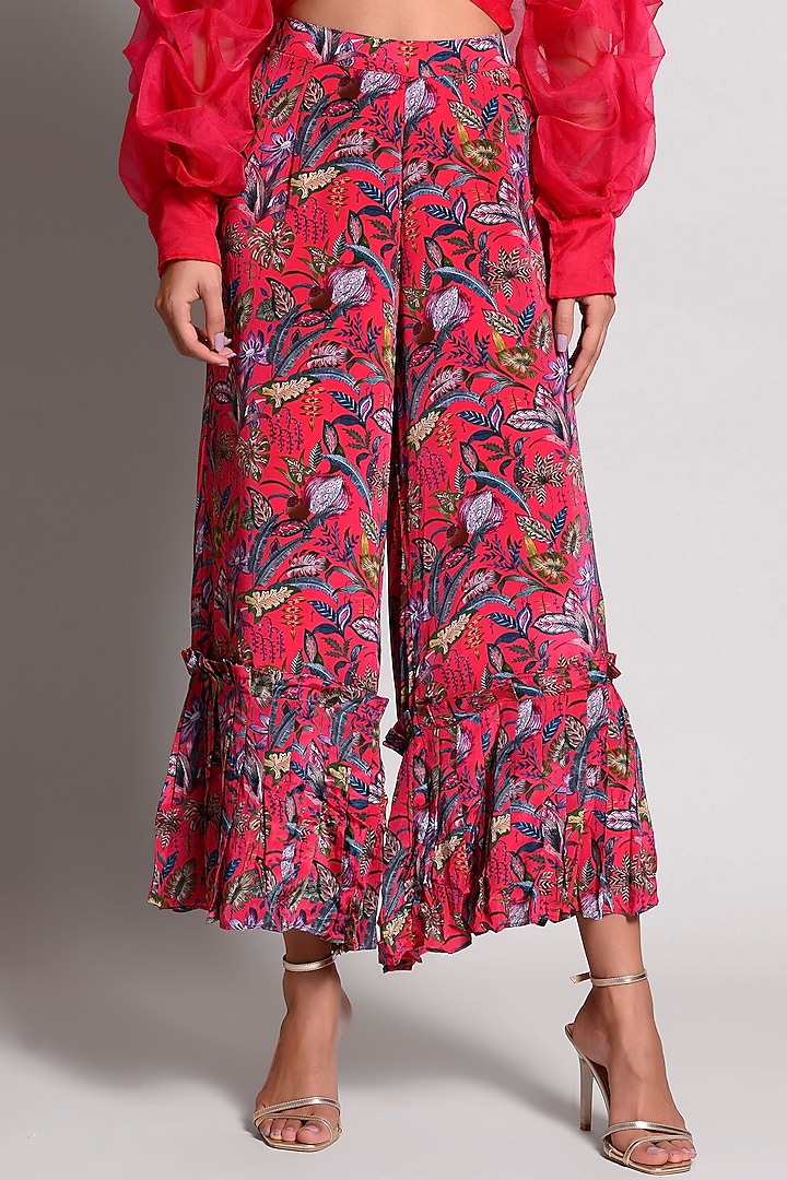 Raspberry Tropical Printed Gharara Set by Rishi & Vibhuti at Pernia's Pop Up Shop