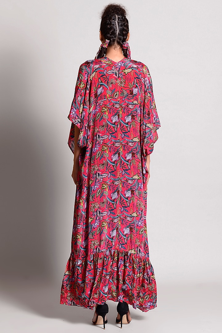 Raspberry Tropical Printed Cape Set by Rishi & Vibhuti at Pernia's Pop Up Shop