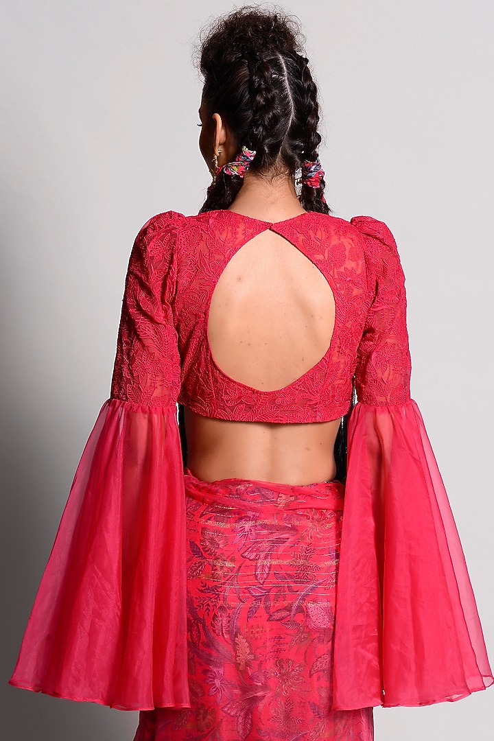 Raspberry Thread Embroidered Blouse by Rishi & Vibhuti at Pernia's Pop Up Shop