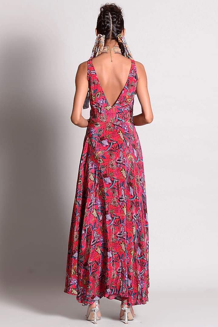 Raspberry Tropical Printed Maxi Vacation Dress by Rishi & Vibhuti at Pernia's Pop Up Shop