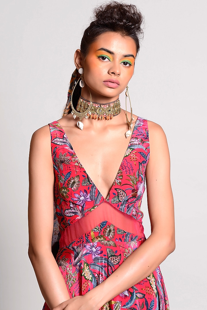 Raspberry Tropical Printed Maxi Vacation Dress by Rishi & Vibhuti at Pernia's Pop Up Shop