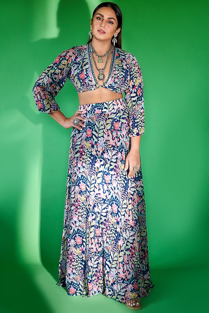 Tiffany Blue Printed Skirt Set by Rishi & Vibhuti at Pernia's Pop Up Shop