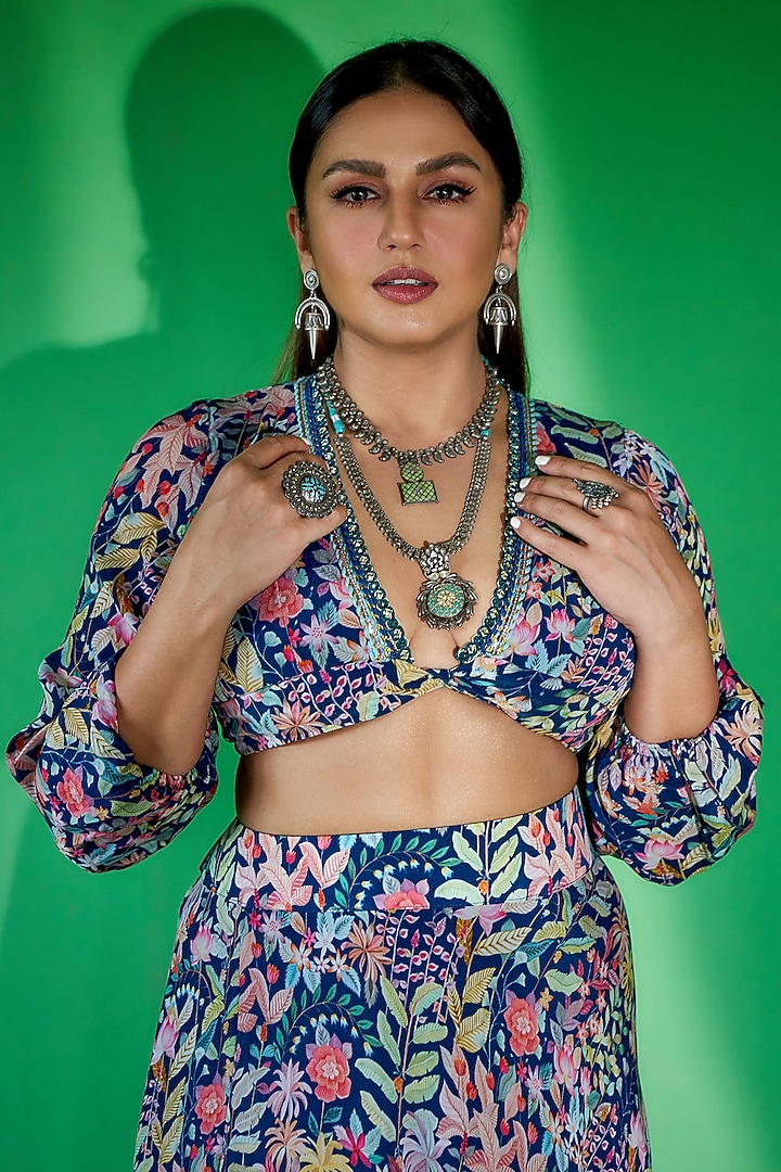 Tiffany Blue Printed Skirt Set by Rishi & Vibhuti at Pernia's Pop Up Shop