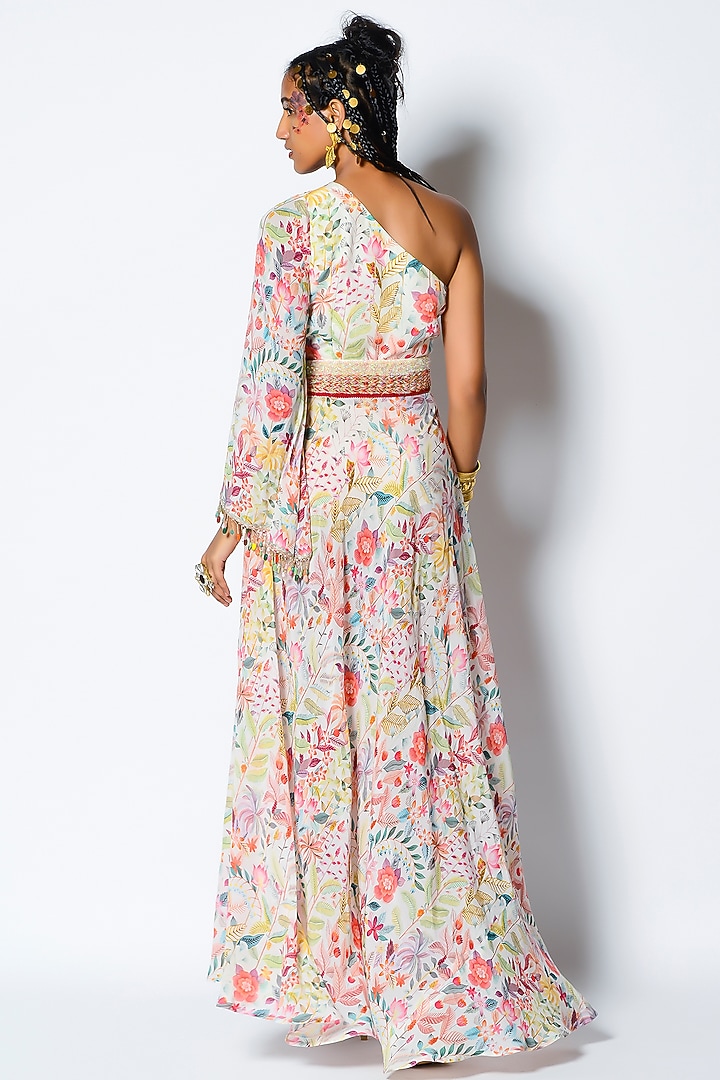 Ivory Crepe One Shoulder Vacation Dress by Rishi & Vibhuti at Pernia's Pop Up Shop