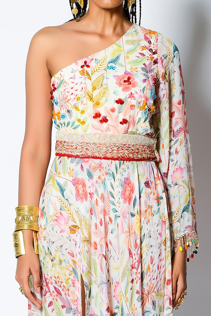 Ivory Crepe One Shoulder Vacation Dress by Rishi & Vibhuti at Pernia's Pop Up Shop