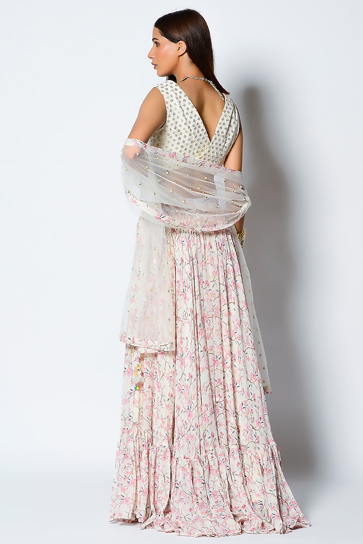 Ivory Lurex Georgette Printed Wedding Lehenga Set by Rishi & Vibhuti at Pernia's Pop Up Shop