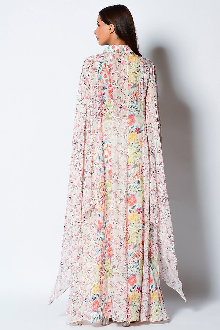 Ivory Crepe Printed Vacation Dress by Rishi & Vibhuti at Pernia's Pop Up Shop