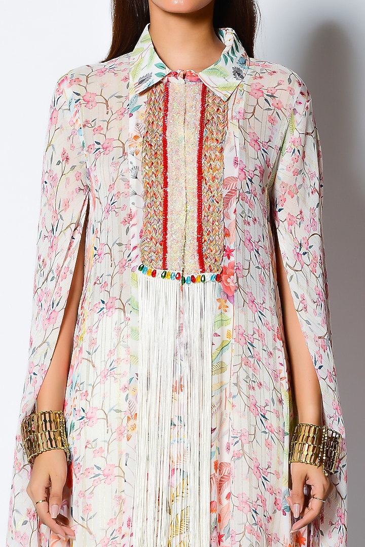 Ivory Crepe Printed Vacation Dress by Rishi & Vibhuti at Pernia's Pop Up Shop