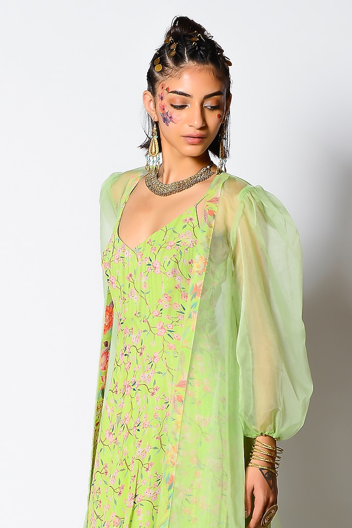Mint Floral Printed Party Wear Anarkali Set by Rishi & Vibhuti at Pernia's Pop Up Shop