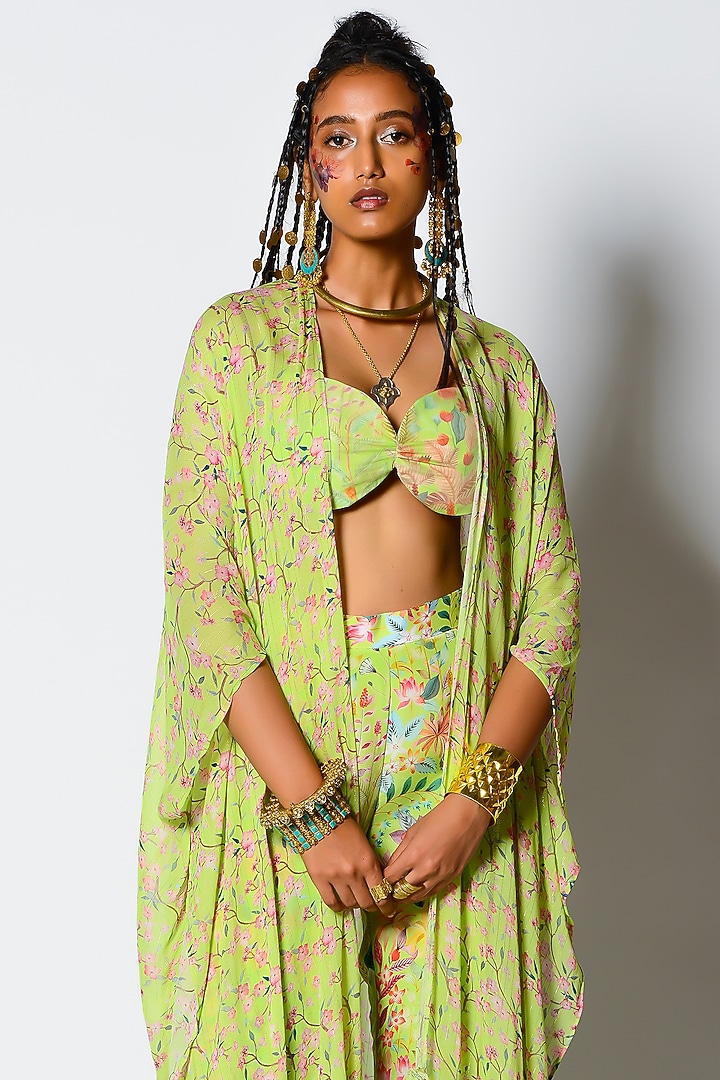 Mint Lurex Georgetet & Crepe Printed Gharara Set by Rishi & Vibhuti at Pernia's Pop Up Shop