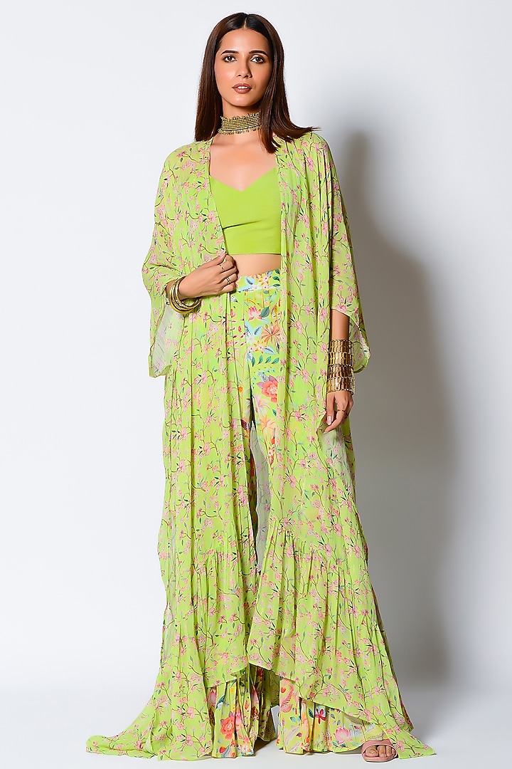 Mint Crepe Printed Pant Set by Rishi & Vibhuti at Pernia's Pop Up Shop