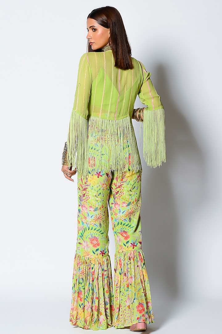 Mint Georgette Printed Pant Set by Rishi & Vibhuti at Pernia's Pop Up Shop
