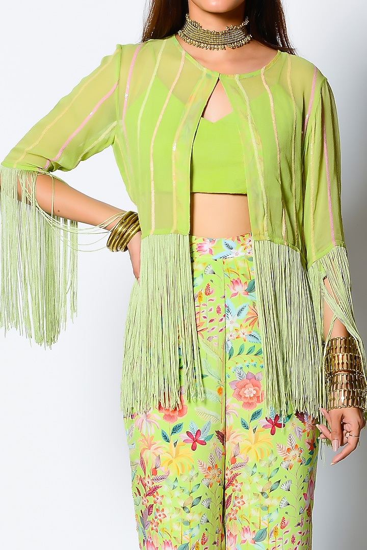 Mint Georgette Printed Pant Set by Rishi & Vibhuti at Pernia's Pop Up Shop