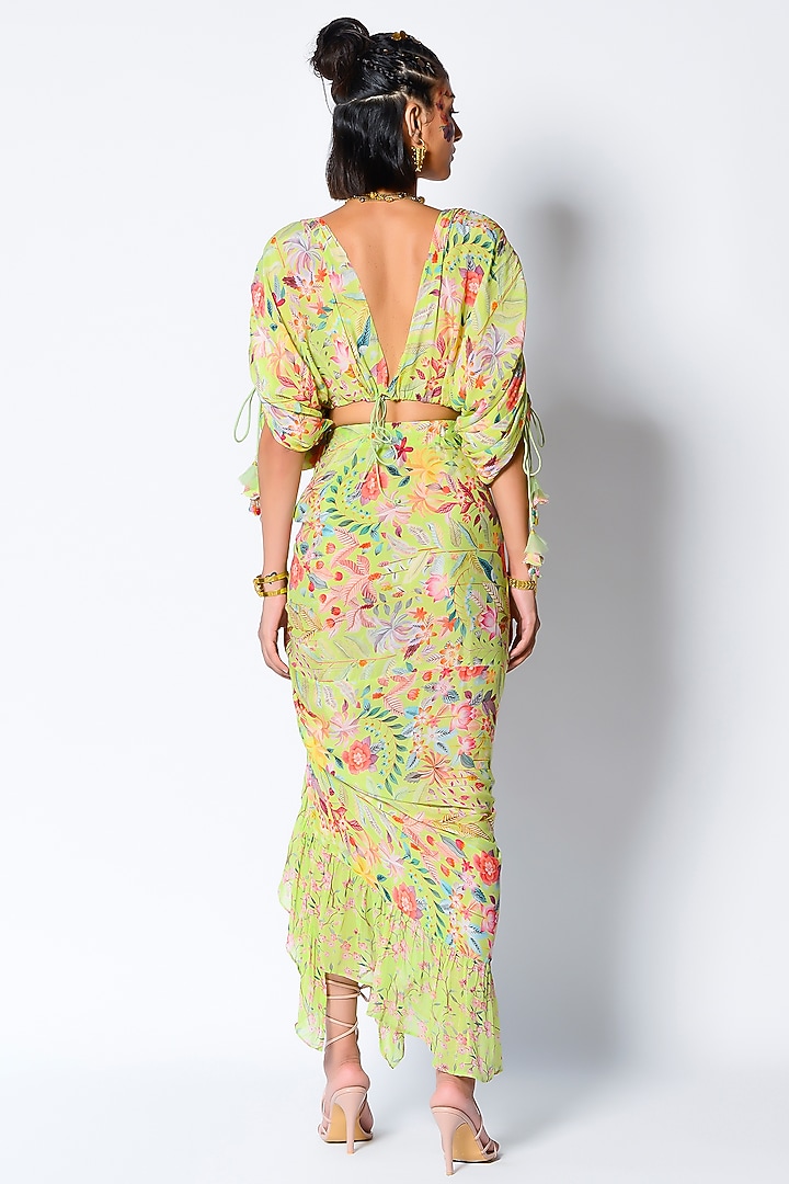 Mint Crepe Floral Printed Skirt Set by Rishi & Vibhuti at Pernia's Pop Up Shop