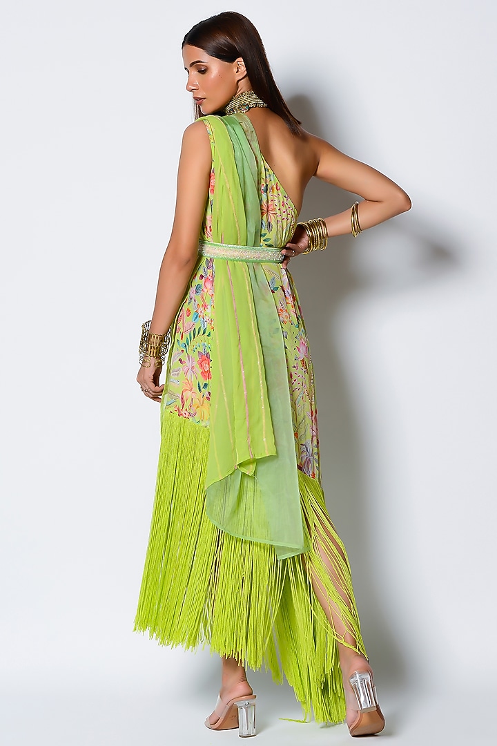 Mint Organza Draped Tunic With Belt by Rishi & Vibhuti at Pernia's Pop Up Shop