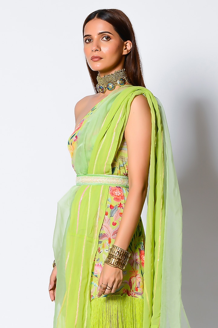 Mint Organza Draped Tunic With Belt by Rishi & Vibhuti at Pernia's Pop Up Shop