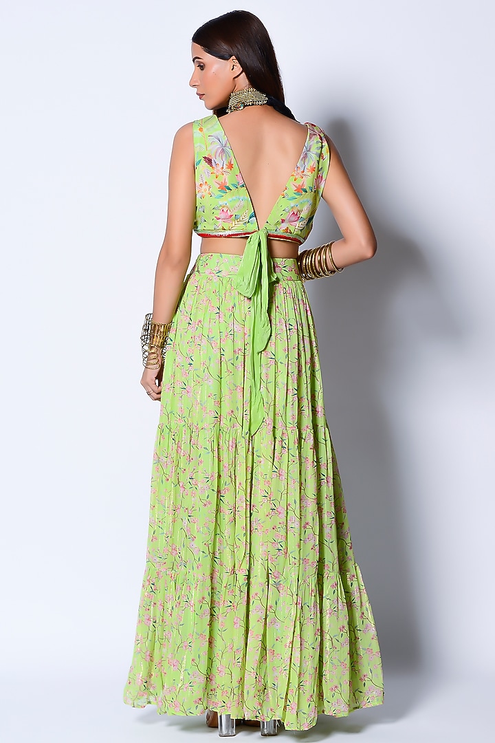 Mint Crepe Printed Skirt Set by Rishi & Vibhuti at Pernia's Pop Up Shop