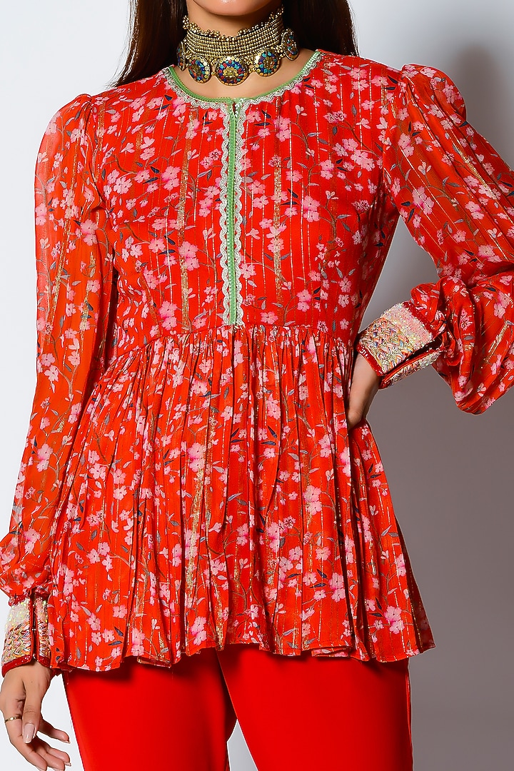 Paprika Red Georgette Gharara Set by Rishi & Vibhuti at Pernia's Pop Up Shop
