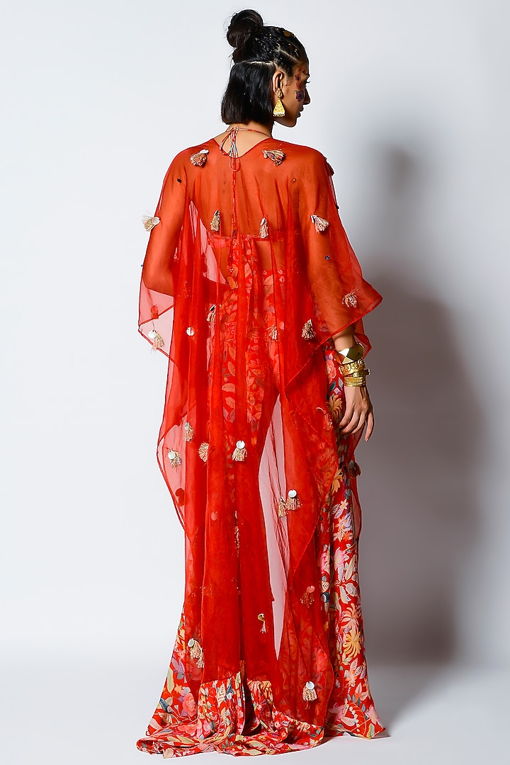 Paprika Red Floral Printed Pant Set by Rishi & Vibhuti at Pernia's Pop Up Shop