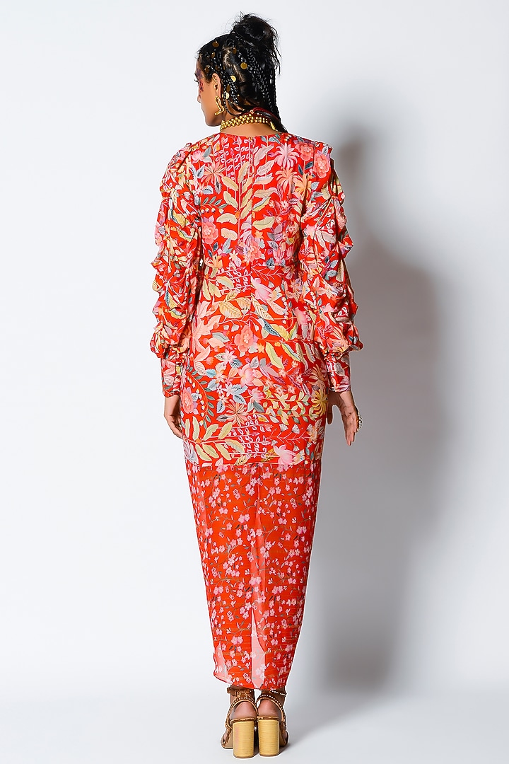 Paprika Red Crepe Draped Vacation Dress by Rishi & Vibhuti at Pernia's Pop Up Shop