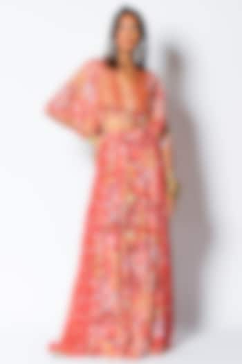 Red Crepe Printed Pant Set by Rishi & Vibhuti at Pernia's Pop Up Shop