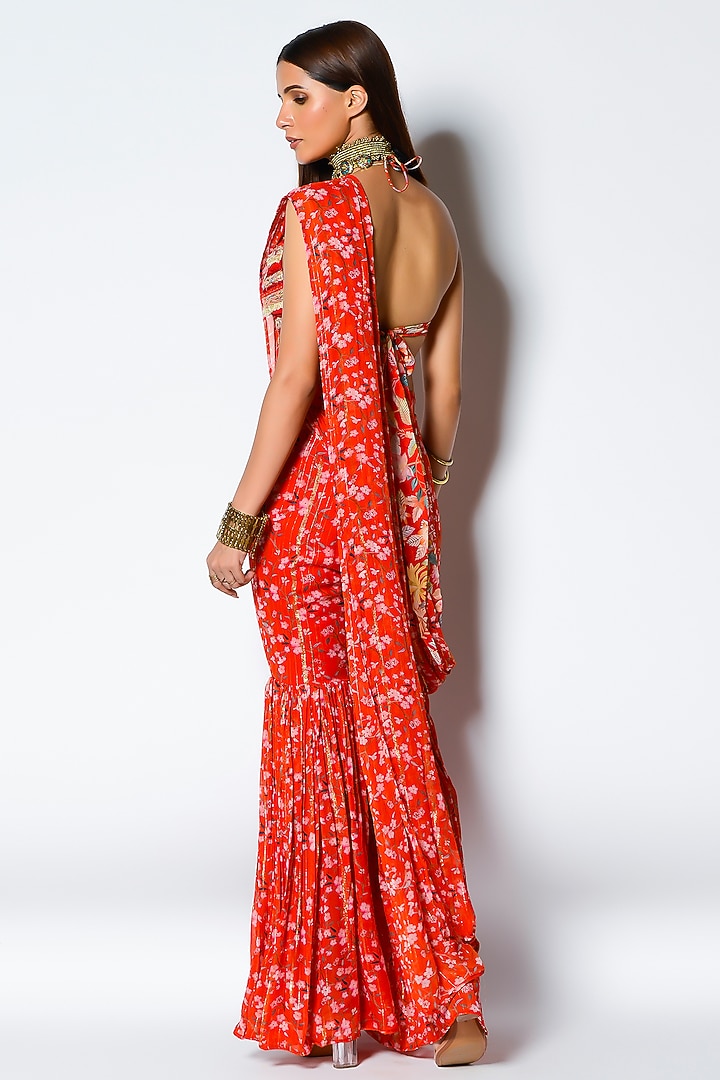 Red Crepe Floral Printed Pant Set by Rishi & Vibhuti at Pernia's Pop Up Shop
