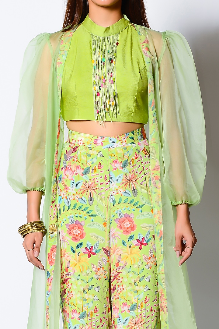 Lime Green Printed Pant Set by Rishi & Vibhuti at Pernia's Pop Up Shop