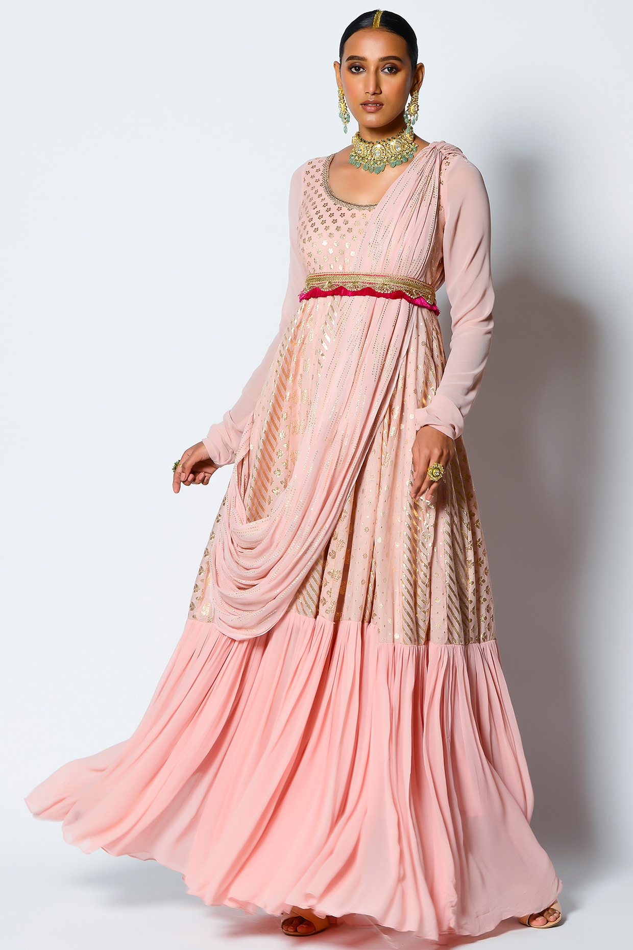 Rutba Khan Indo Western Saree Style Gown Ready To Drape, 56% OFF