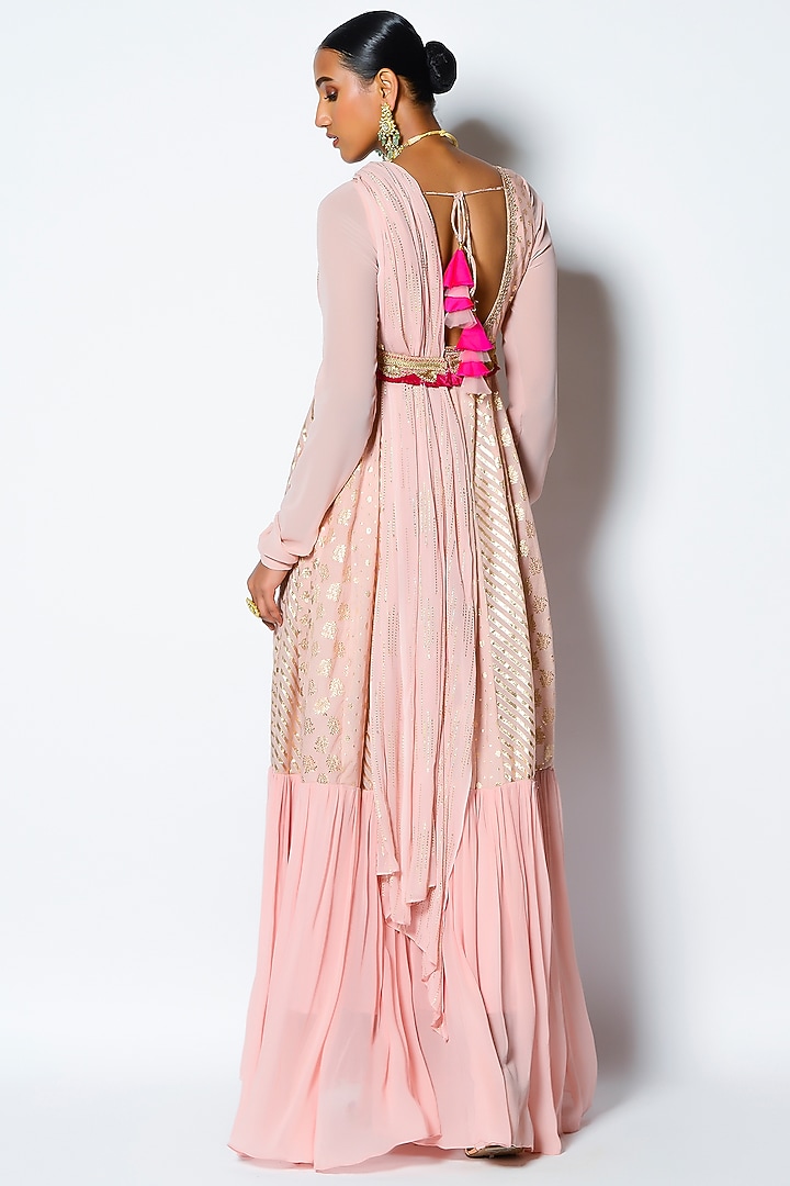 Peach Embroidered Wedding Gown Saree by Rishi & Vibhuti at Pernia's Pop Up Shop
