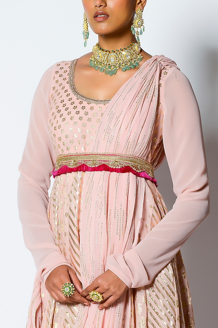 Peach Embroidered Wedding Gown Saree by Rishi & Vibhuti at Pernia's Pop Up Shop