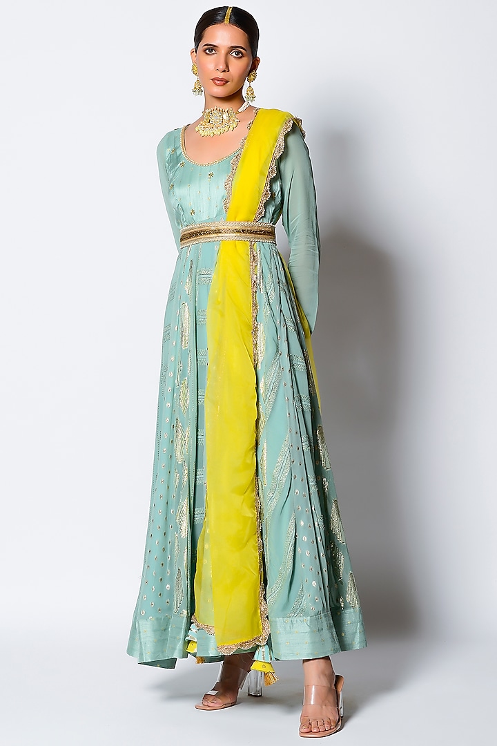 Mint Embroidered Party Wear Anarkali Set by Rishi & Vibhuti at Pernia's Pop Up Shop