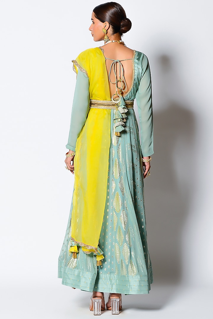 Mint Embroidered Party Wear Anarkali Set by Rishi & Vibhuti at Pernia's Pop Up Shop