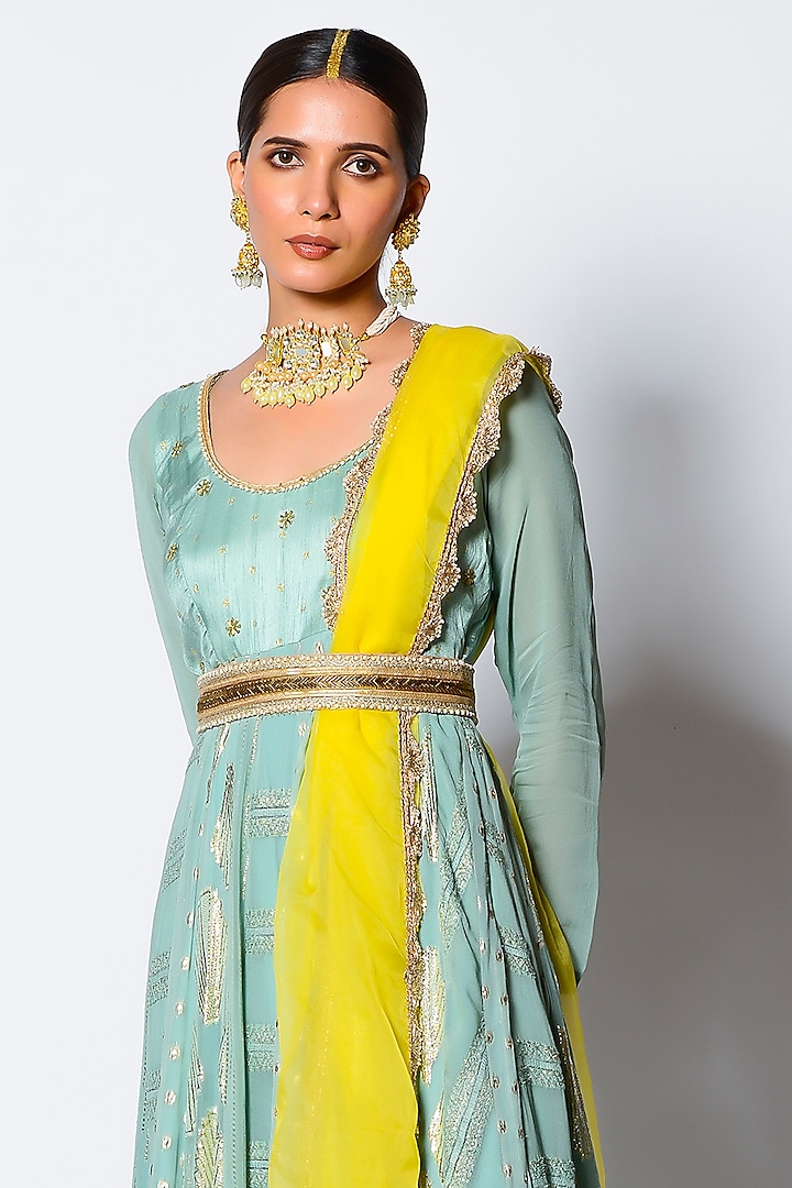 Mint Embroidered Party Wear Anarkali Set by Rishi & Vibhuti at Pernia's Pop Up Shop