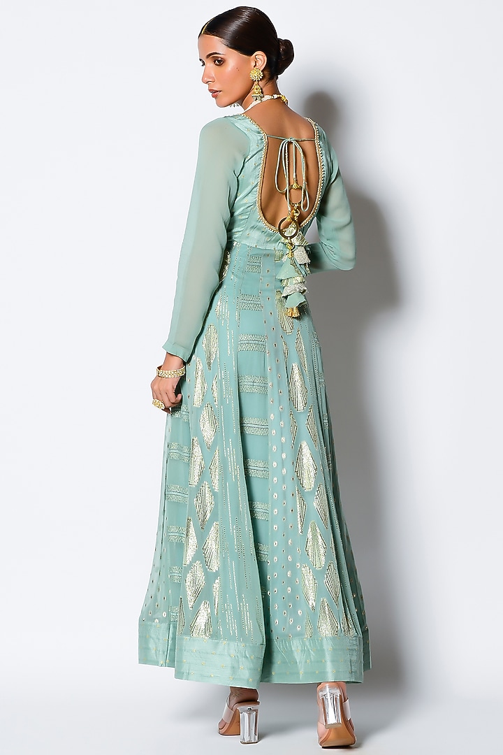 Mint Embroidered Party Wear Anarkali Set by Rishi & Vibhuti at Pernia's Pop Up Shop