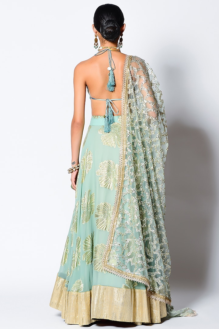 Mint Embroidered Wedding Lehenga Set by Rishi & Vibhuti at Pernia's Pop Up Shop