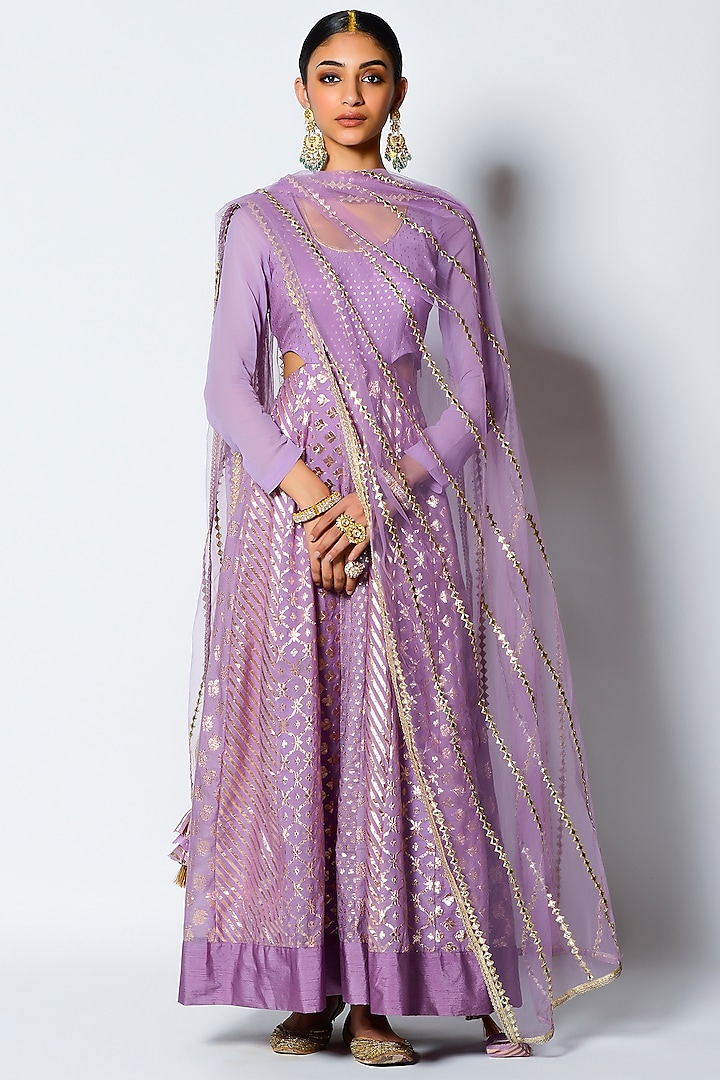Lavender Embroidered Anarkali Set by Rishi & Vibhuti