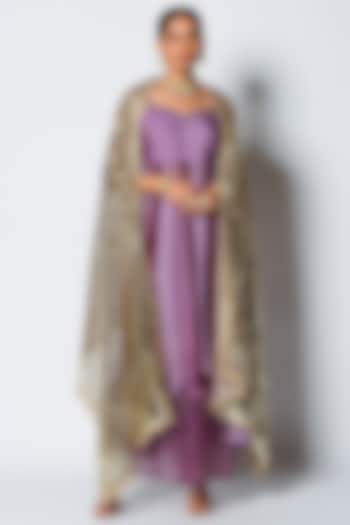 Lavender Embroidered Short Party Wear Anarkali Set by Rishi & Vibhuti at Pernia's Pop Up Shop