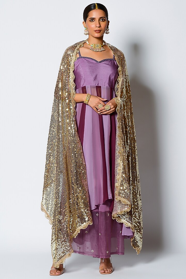 Lavender Embroidered Short Party Wear Anarkali Set by Rishi & Vibhuti at Pernia's Pop Up Shop