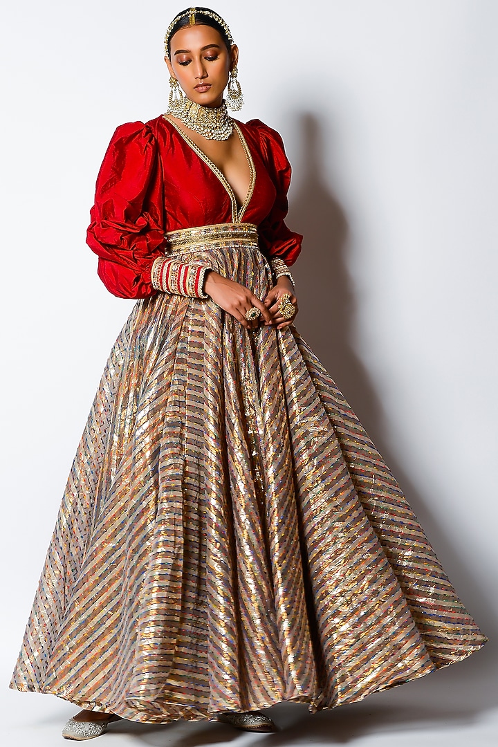 Multi-Colored Embroidered Gown by Rishi & Vibhuti at Pernia's Pop Up Shop