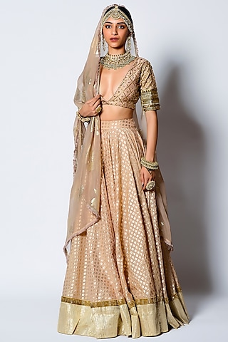 Golden Embroidered Lehenga Set by Rishi & Vibhuti