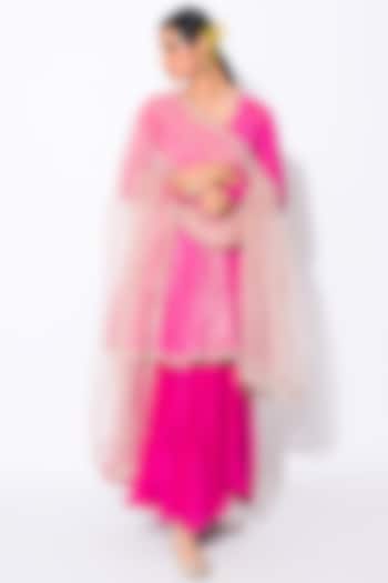 Hot Pink Chanderi Double-Layered Anarkali Set by Rishi & Vibhuti