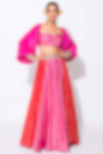 Hot Pink Paneled Skirt Set by Rishi & Vibhuti