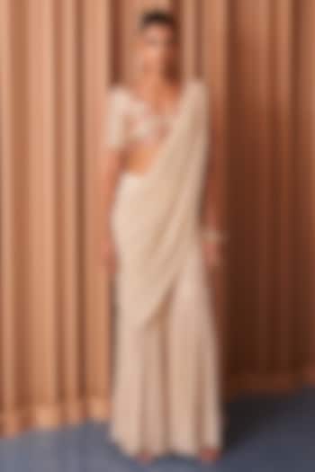 Ivory Georgette Sharara Wedding Saree Set by Rishi & Vibhuti at Pernia's Pop Up Shop