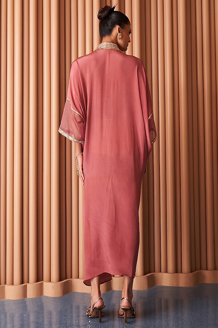 Champagne Rust Crepe Sequins & Zari Embroidered Kaftan by Rishi & Vibhuti at Pernia's Pop Up Shop